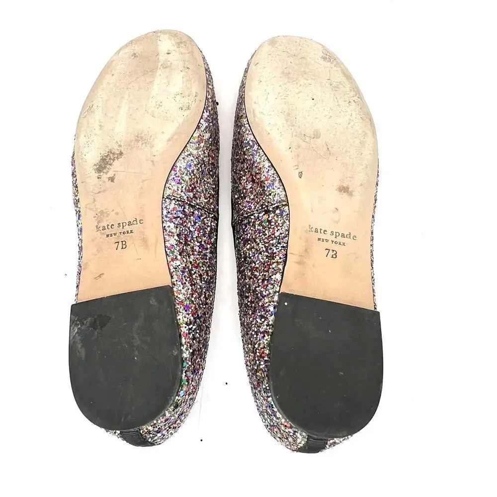 Kate Spade Honey Multicolored Glitter Ballet Flats 7 Slip On Bow